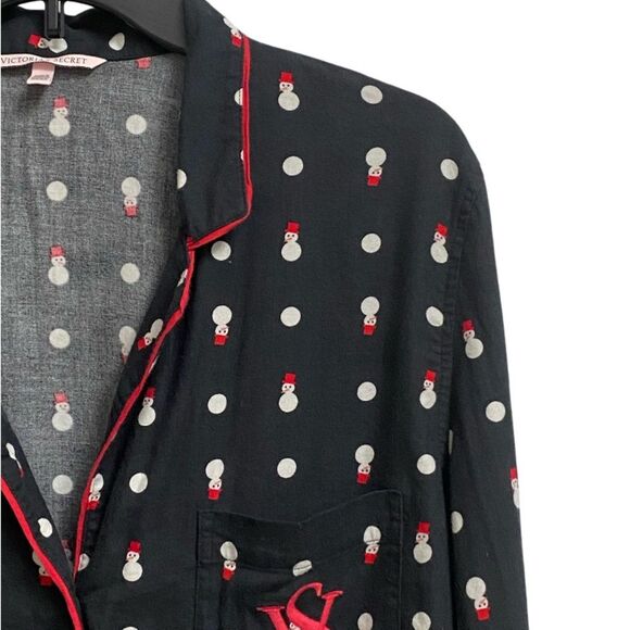 Victoria's Secret Snowman Pajama Top Women's Size M Black White Red Coquette - Picture 5 of 12